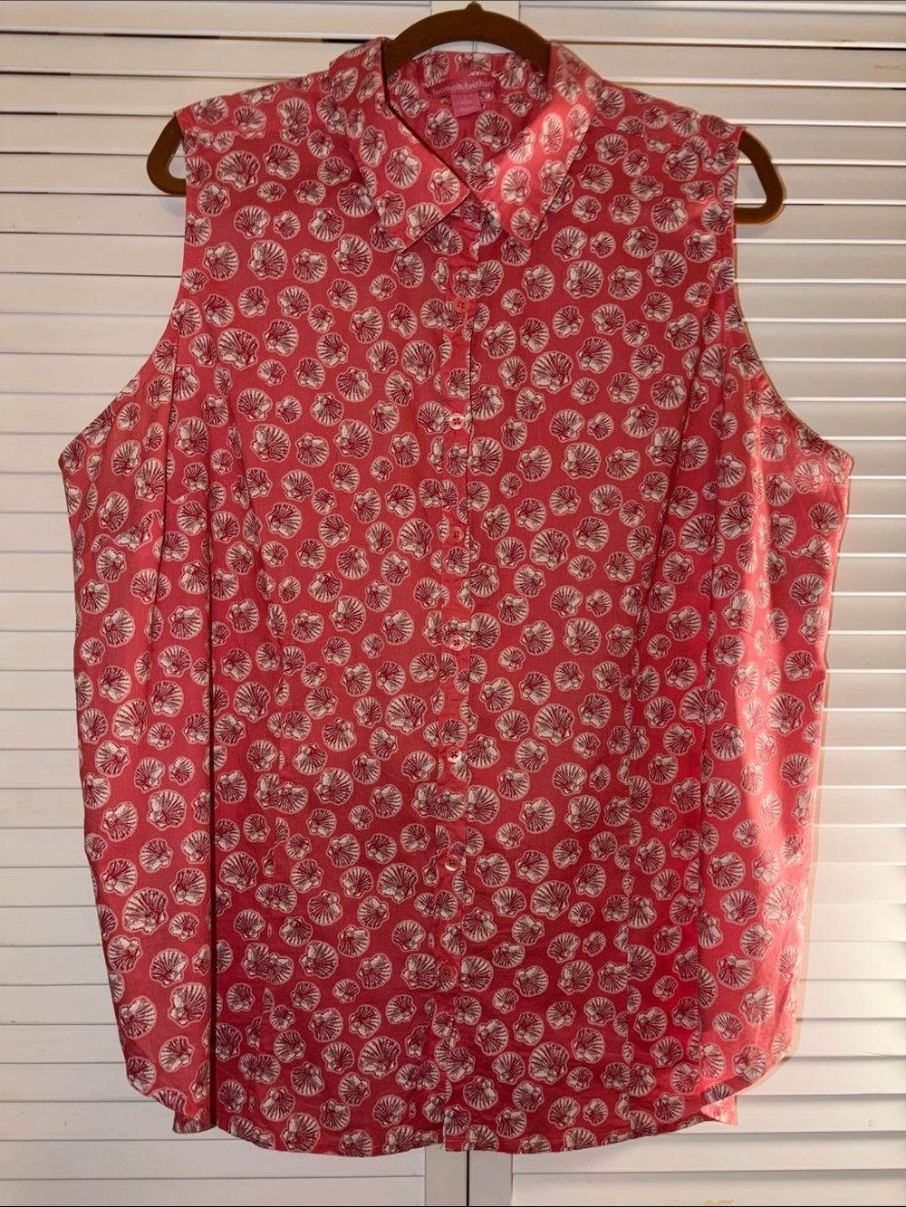 Woman Within Sleeveless 100% Cotton Button Down Shirt in a Coral Shade Size L